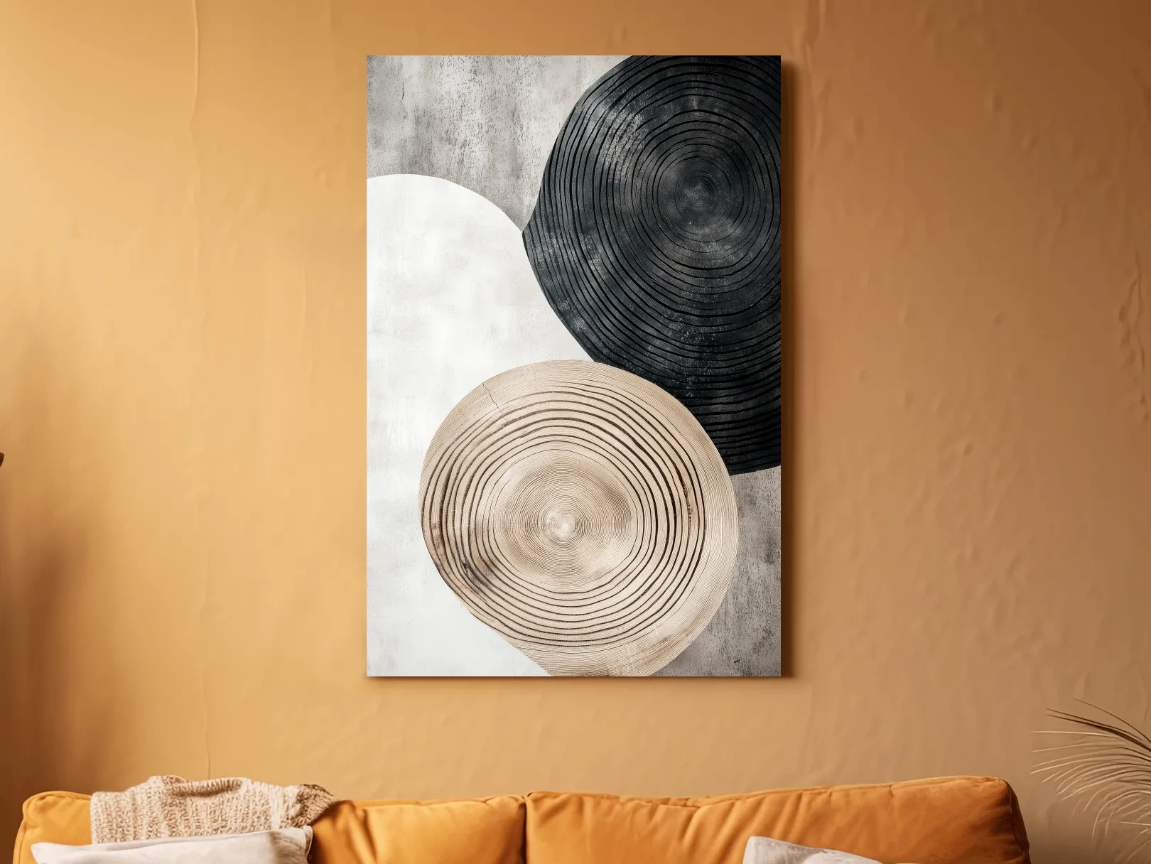 Minimalist Black Beige Wood Grain Circles - Modern Rustic Wall Art