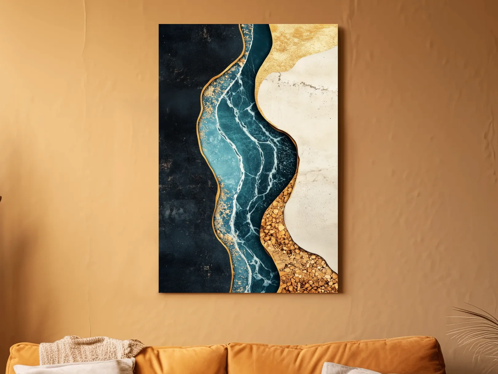 Luxurious Fluid Marble River Abstract - Gold Geode Resin Style Wall Art