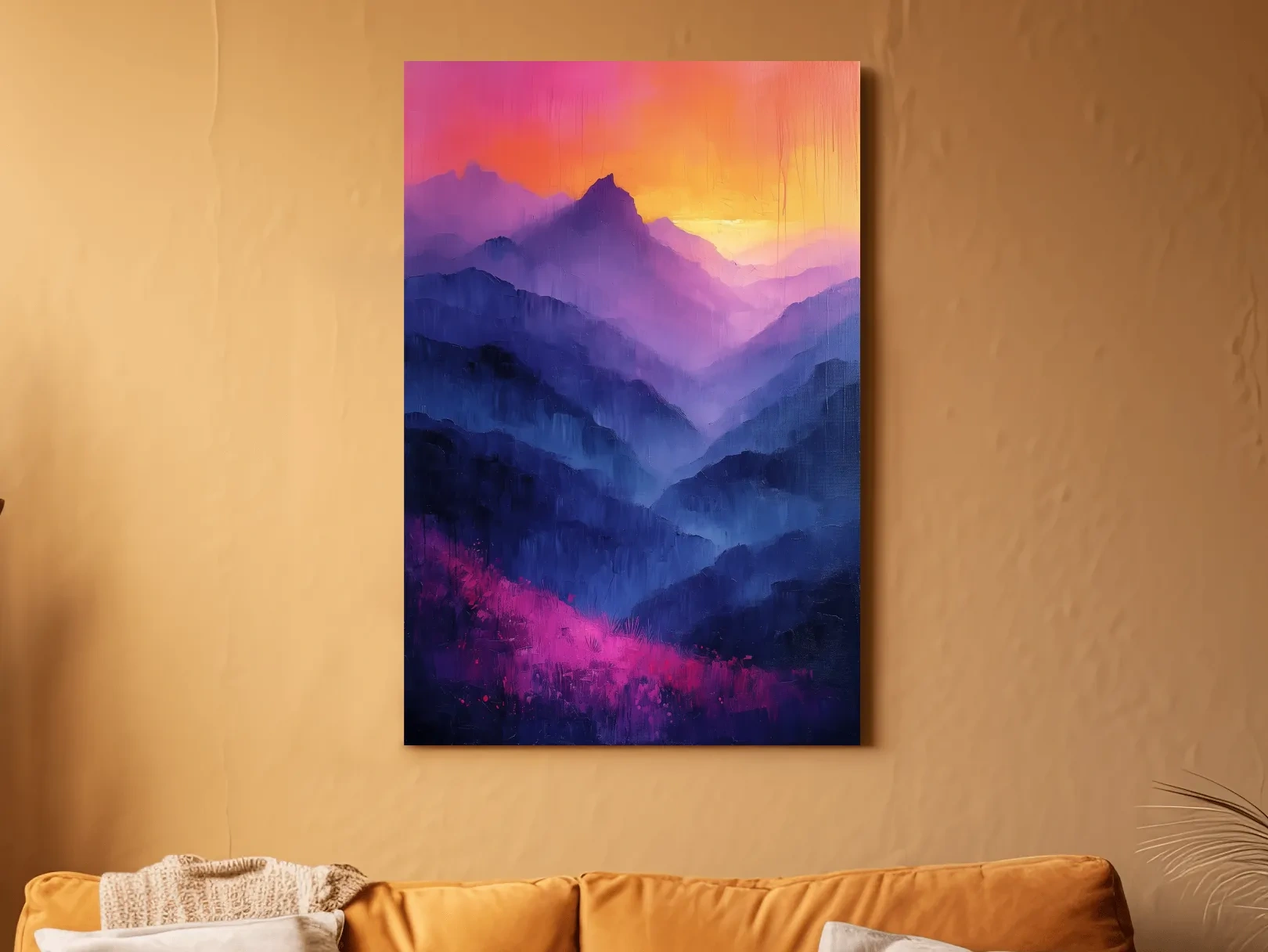 Vibrant Abstract Sunset Mountain Layers - Colorful Contemporary Wall Art