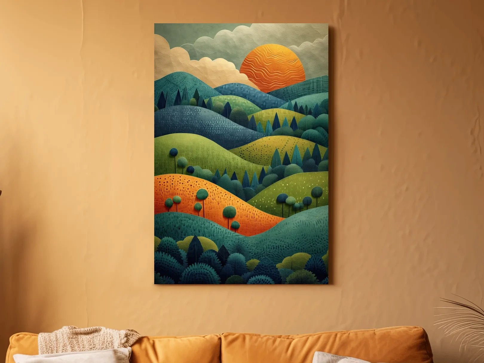 Layered Mountain Sunset Landscape - Mid Century Modern Forest Wall Art