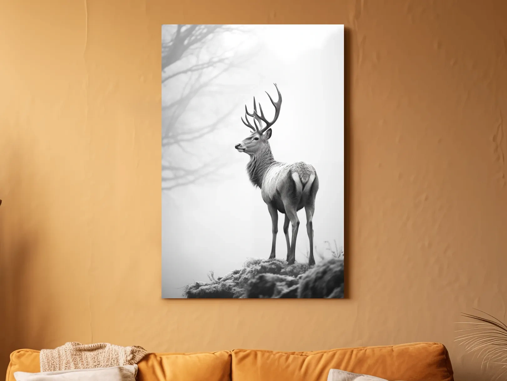 Black And White Stag Portrait - Minimalist Wildlife Wall Art