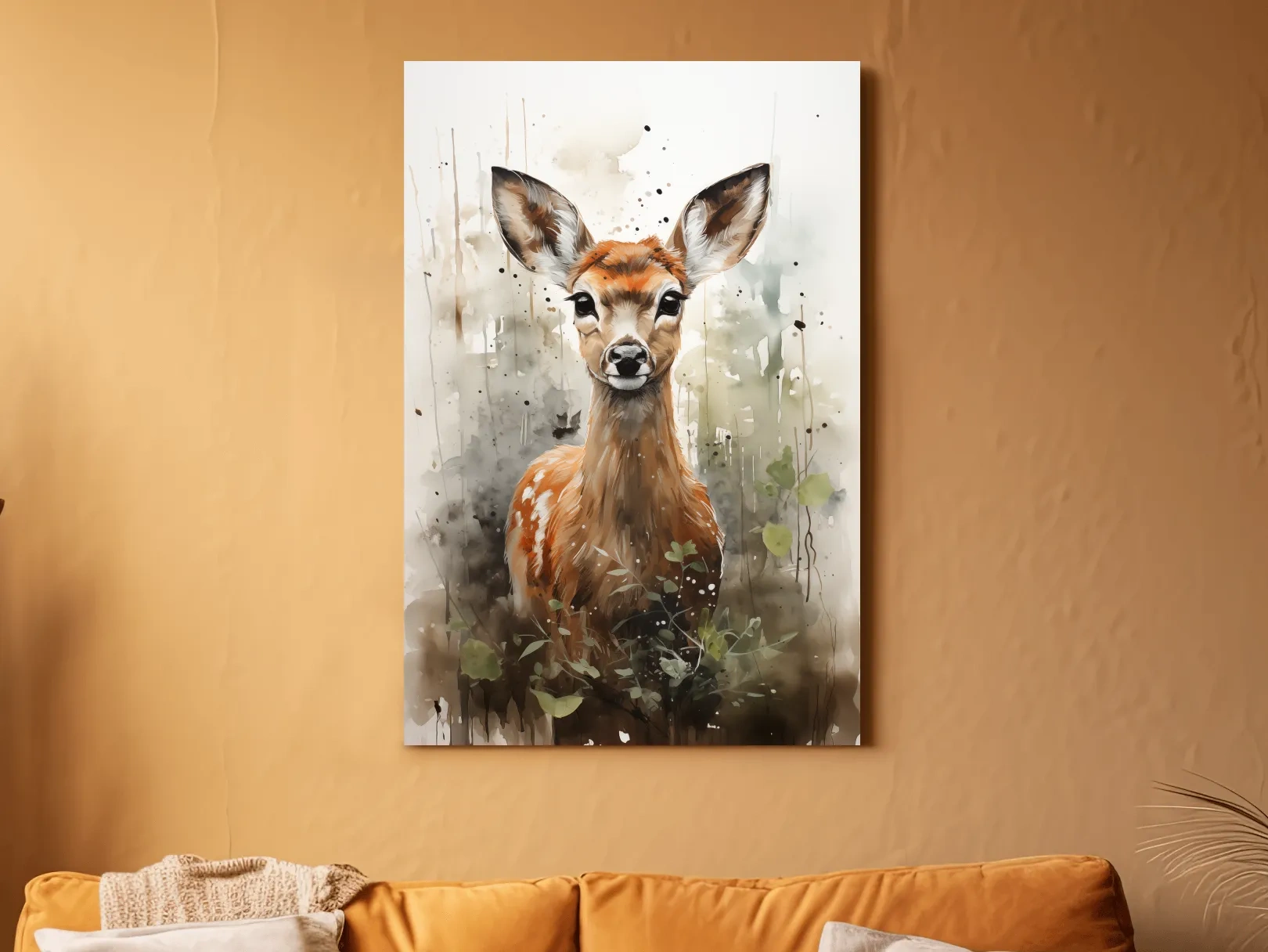 Whimsical Baby Deer Watercolor Portrait - Woodland Nursery Wall Art
