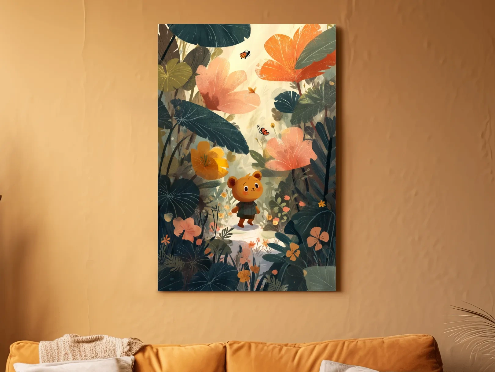 Whimsical Teddy Bear In Enchanted Garden - Cute Childrens Nursery Wall Art