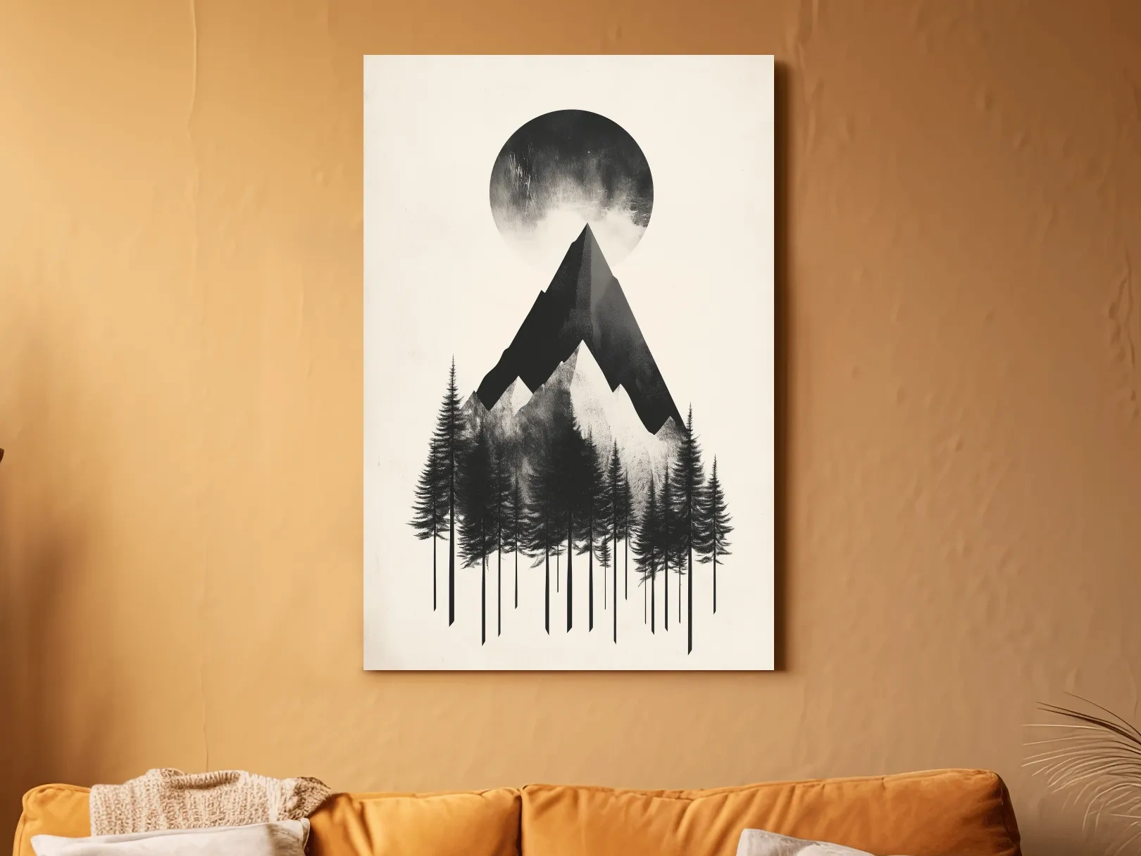 Minimalist Monochrome Mountain Peak & Pine Forest - Modern Scandinavian Style Wall Art