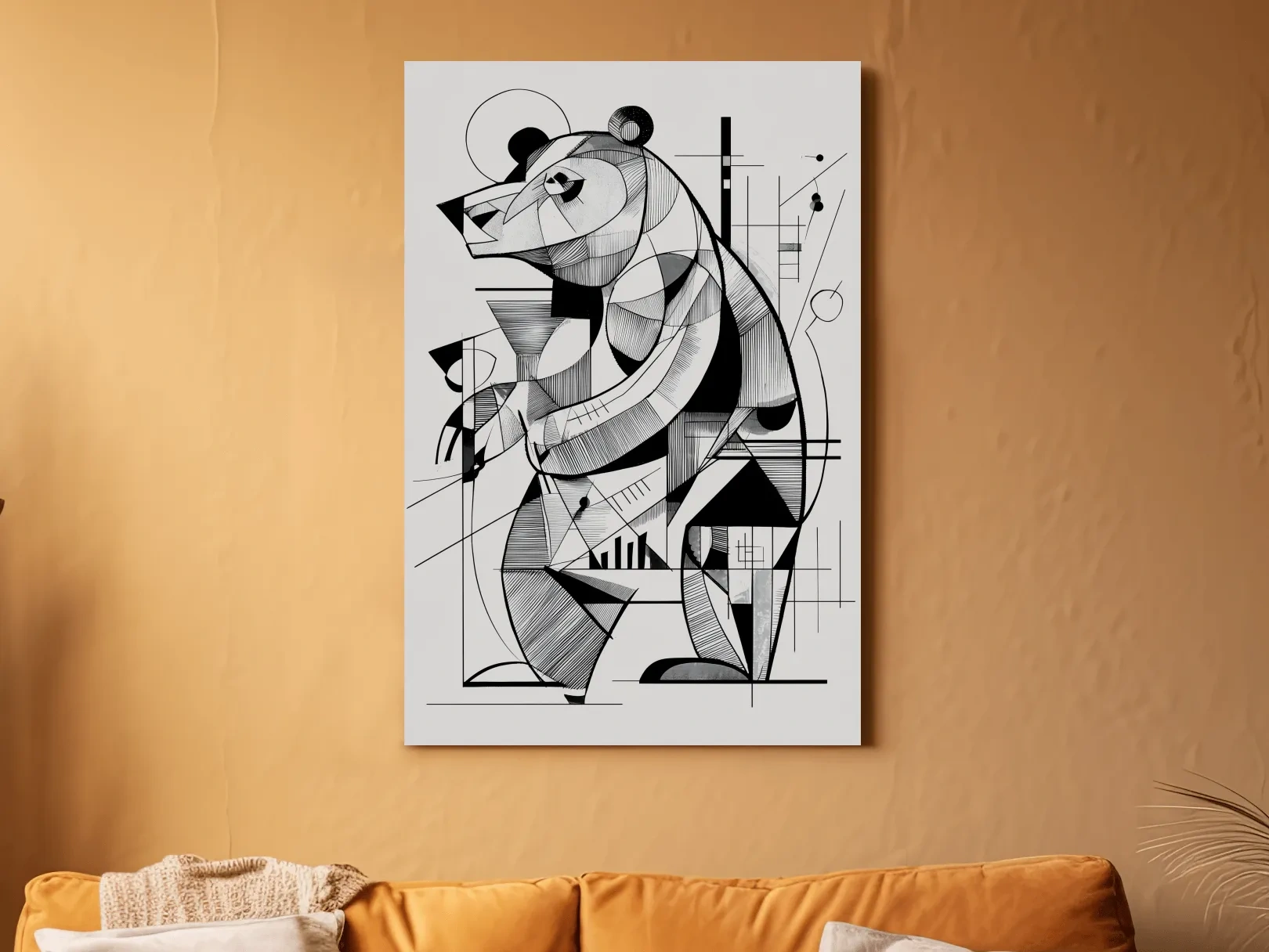 Cubism Abstract Bear Artwork - Modern Black And White Wildlife Wall Art