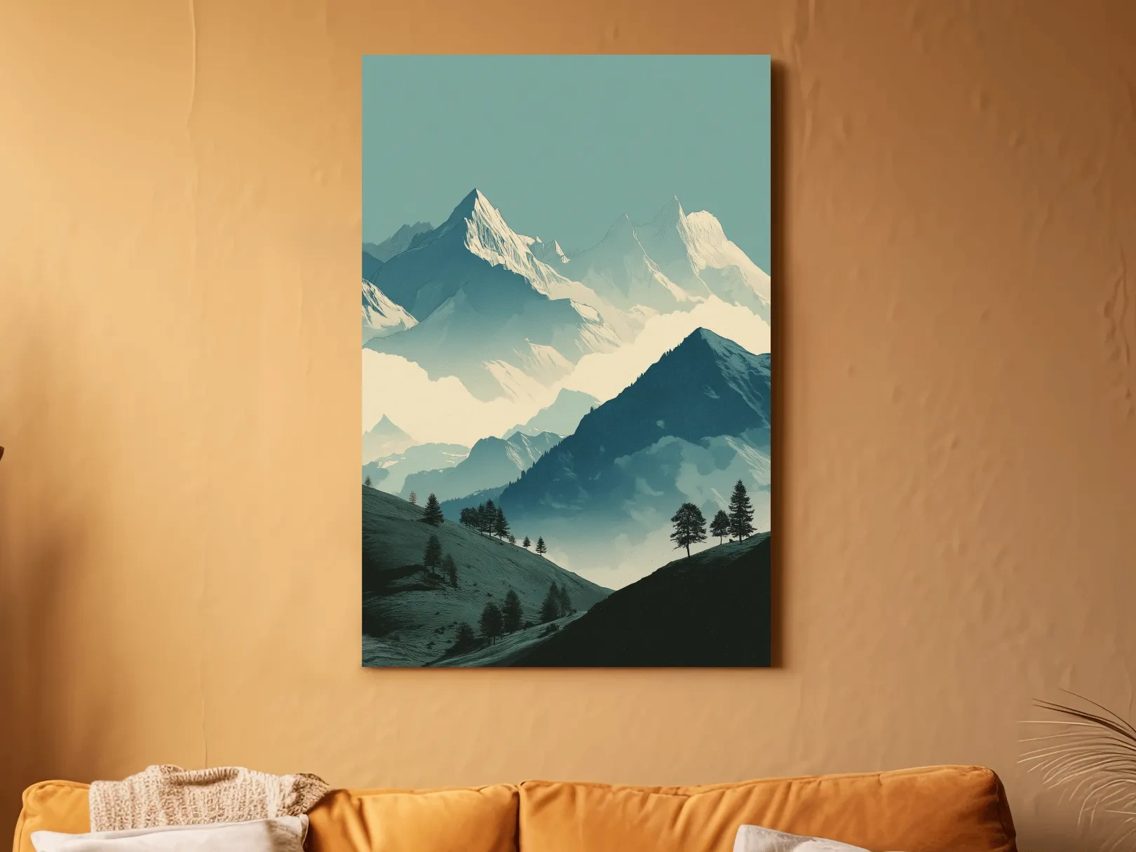 Misty Alpine Mountain Peaks Illustration - Serene Landscape Wall Art
