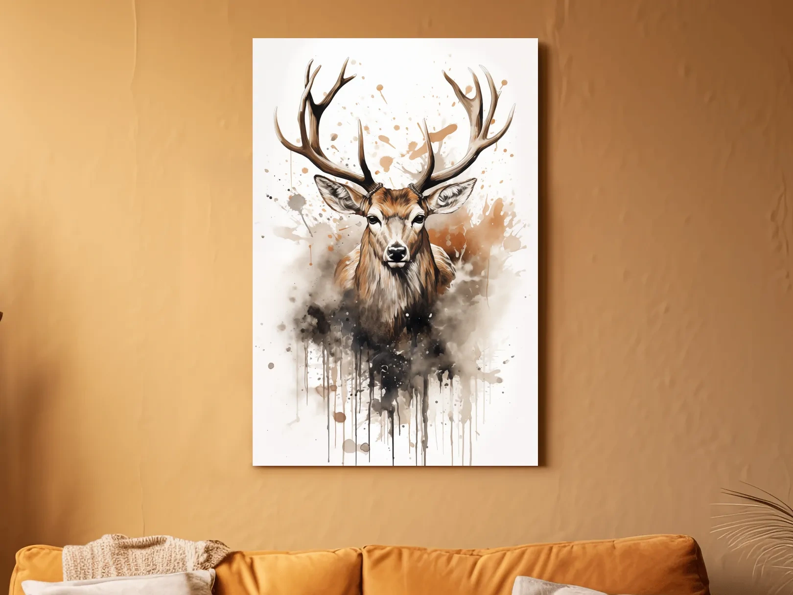 Majestic Stag Watercolor Splash Painting - Rustic Wildlife Wall Art