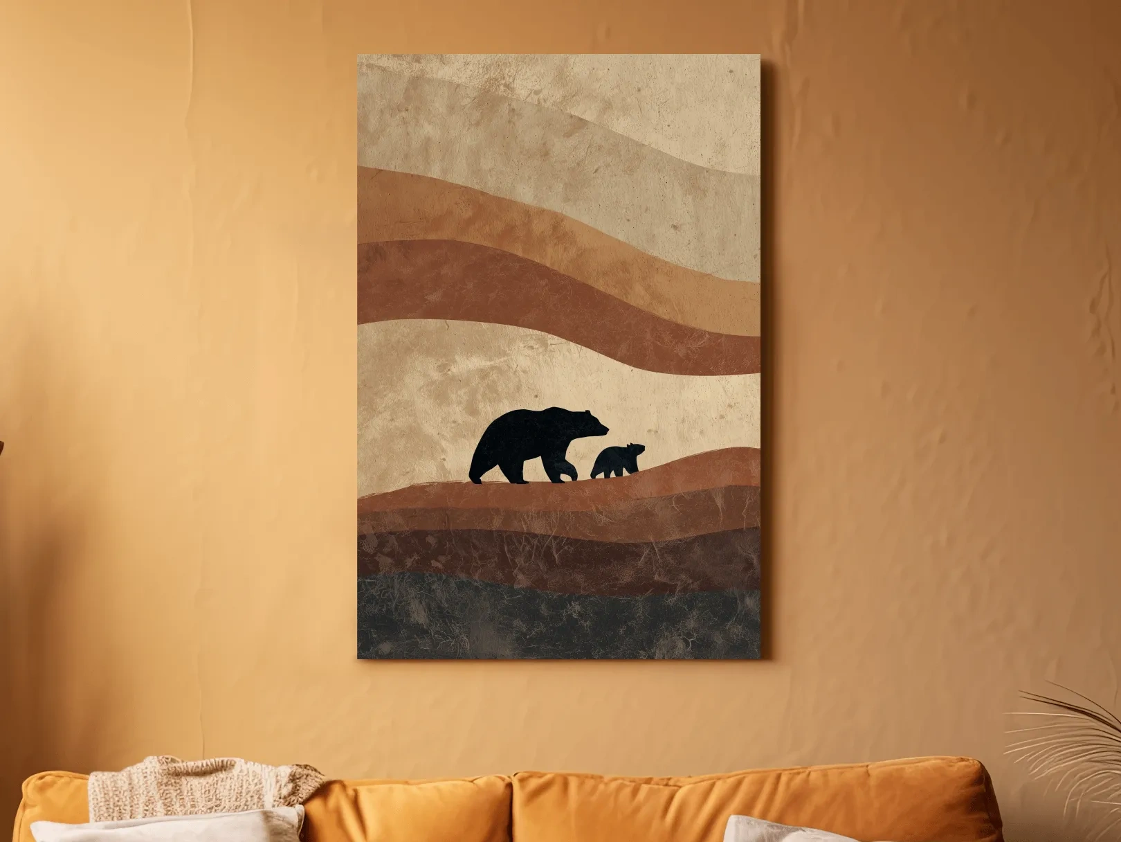 Scandi Bear Family Silhouette Artwork - Earthy Abstract Wildlife Wall Art