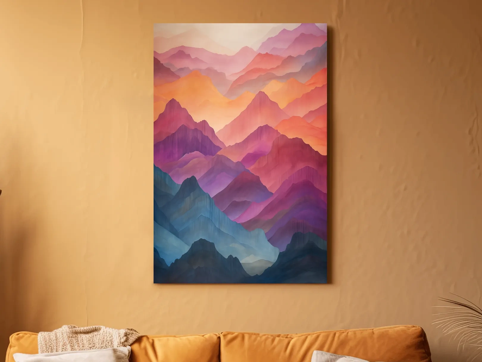Vibrant Watercolor Layered Mountains - Abstract Sunset Landscape Wall Art