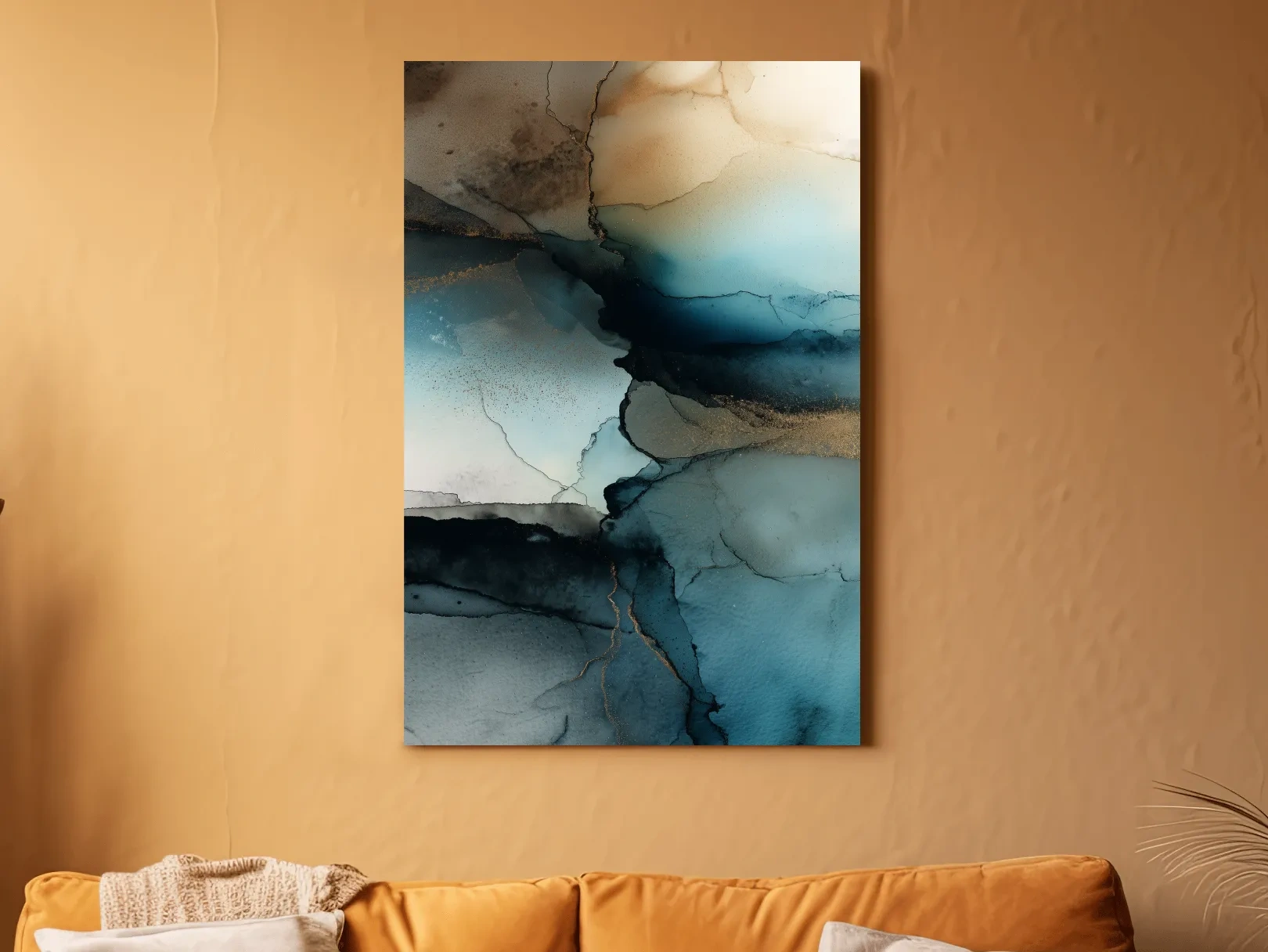 Moody Teal Ink Wash Abstract - Alcohol Ink Style Mountain Wall Art