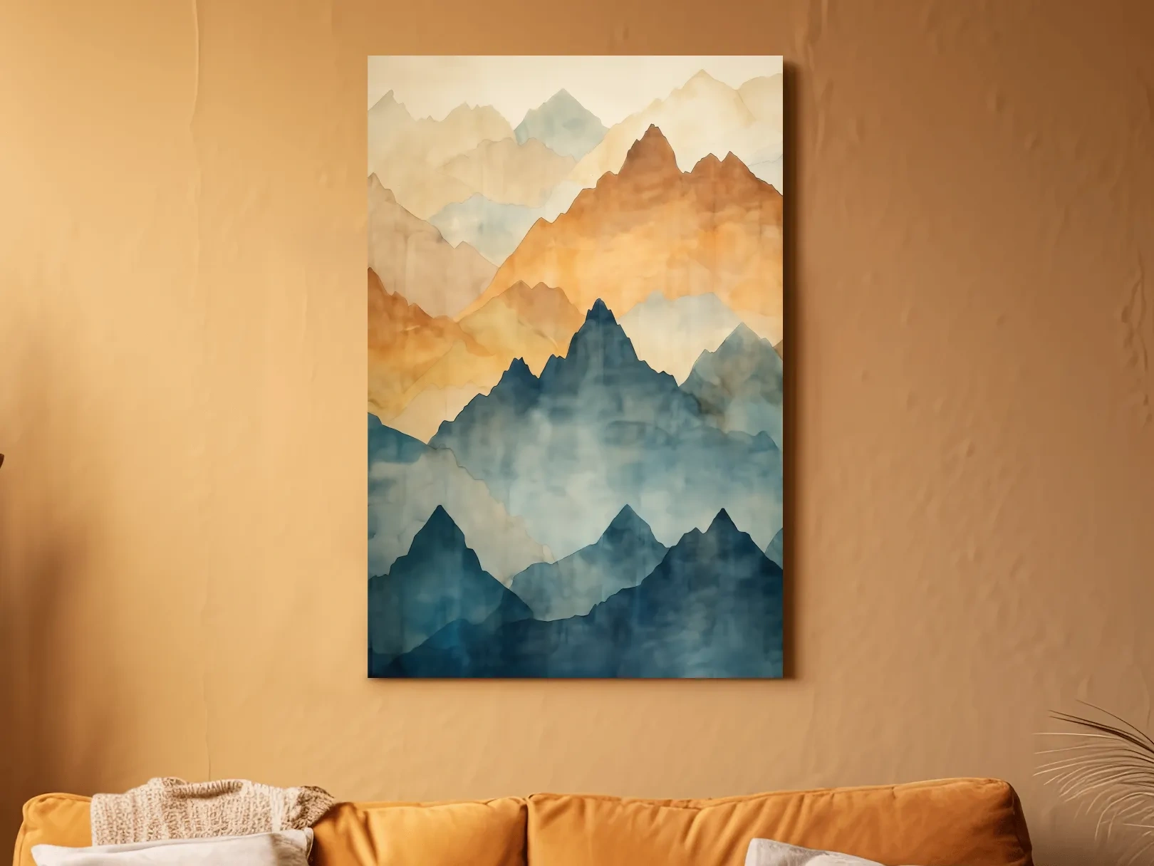 Foggy Layered Mountain Watercolor Landscape - Abstract Wall Art