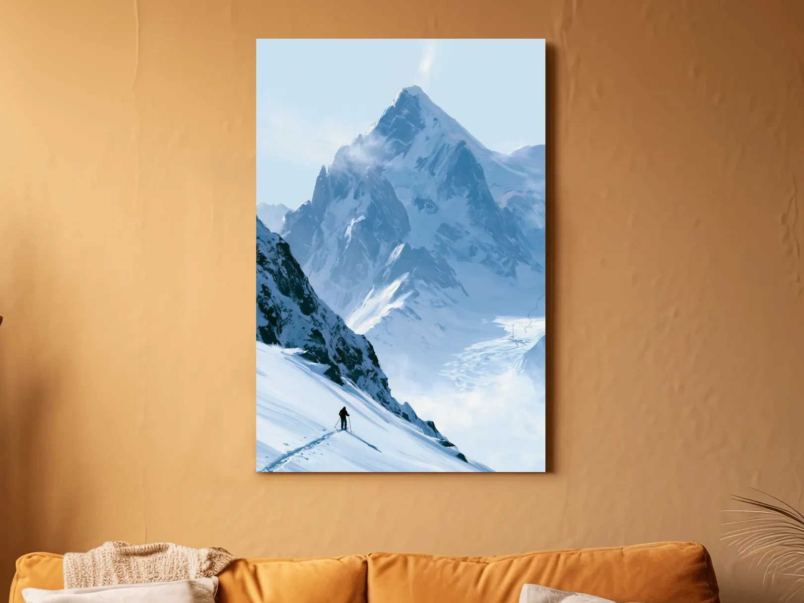 Backcountry Skier Alpine Peak Landscape - Minimalist Winter Mountain Wall Art