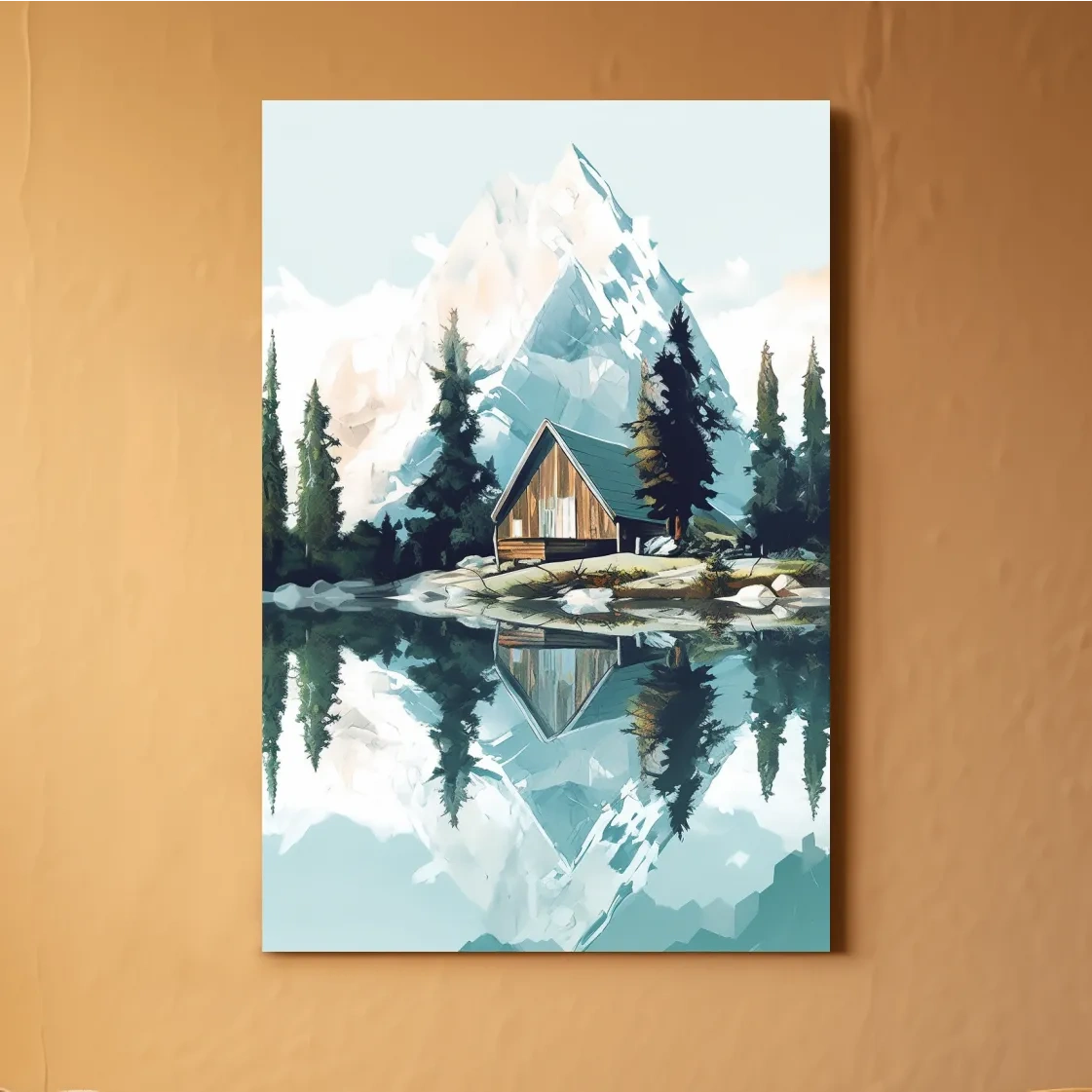 Painting of a cabin in the alpine