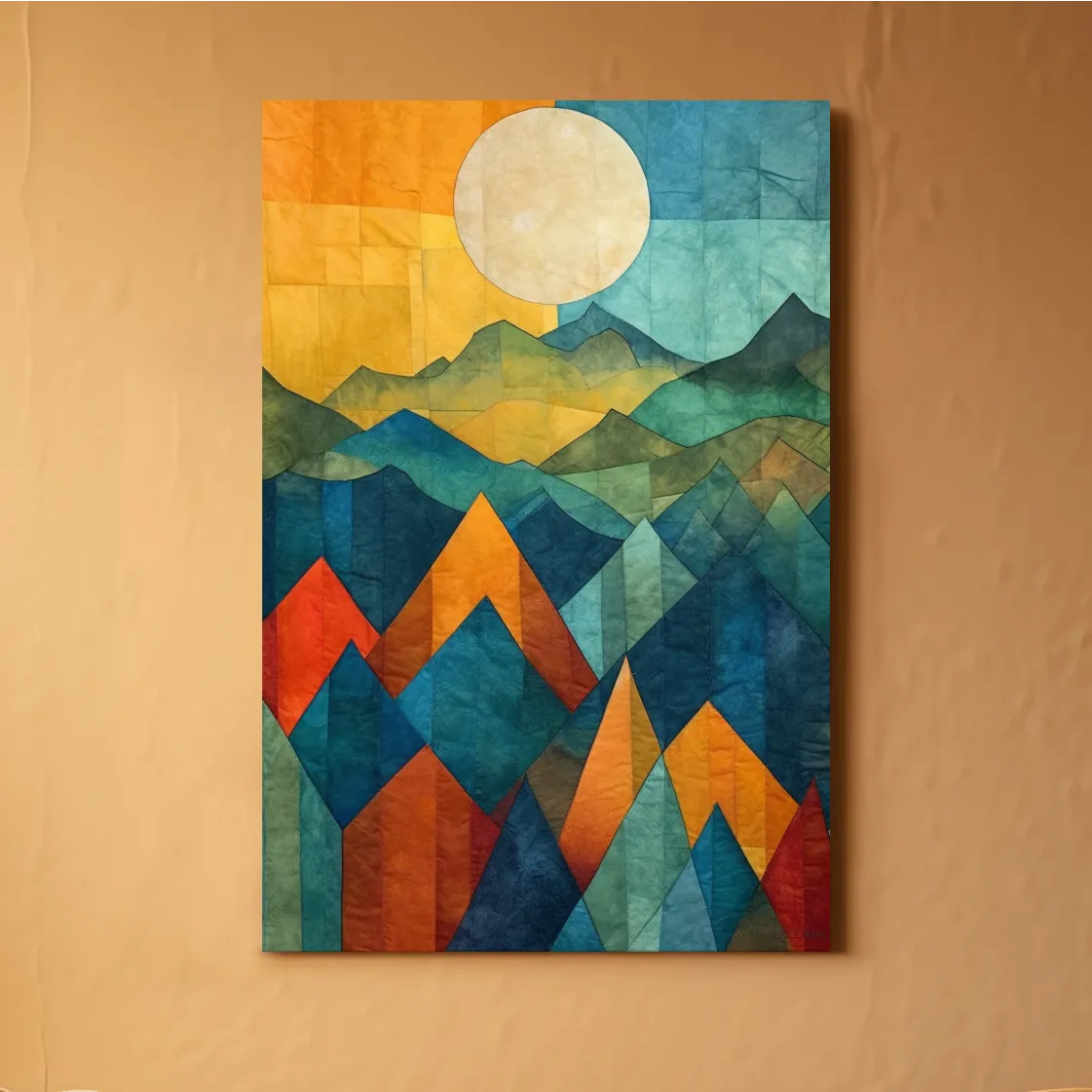 Abstract stained glass style mountain artwork