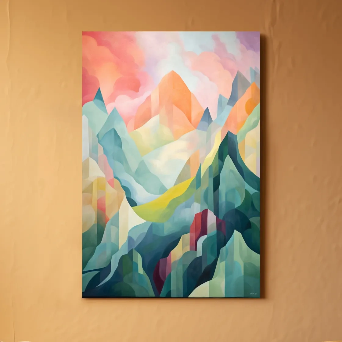 Vibrant Abstract Pastel Mountain Sunset - Geometric Watercolor Style Wall Art