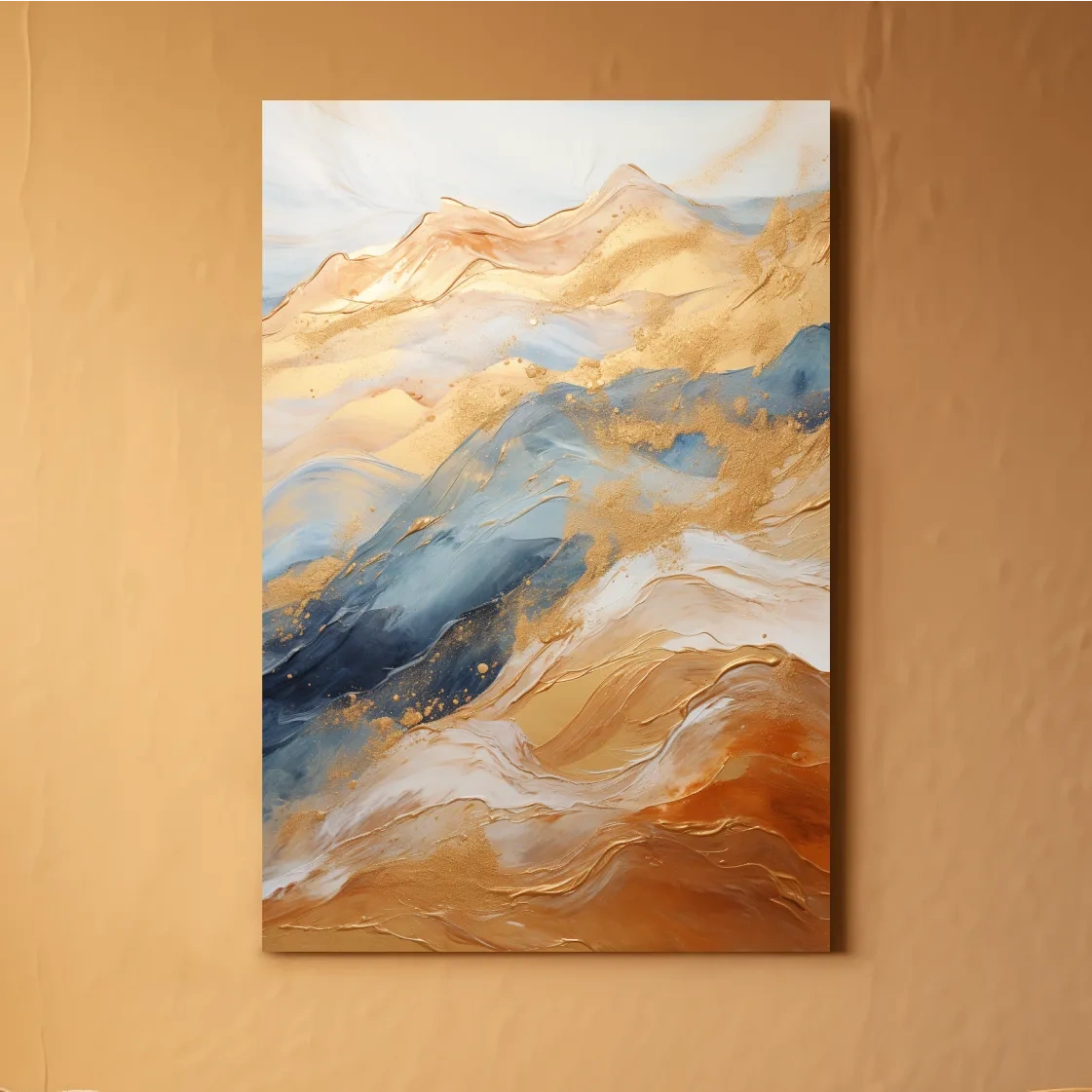Abstract Gold And Blue Mountain Landscape - Modern Fluid Marble Wall Art