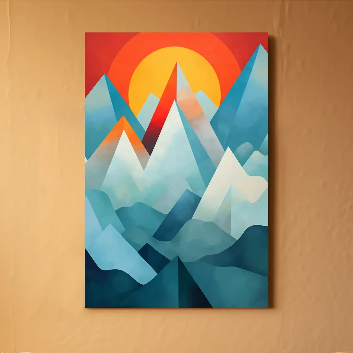 Abstract suprematism sunset mountain painting