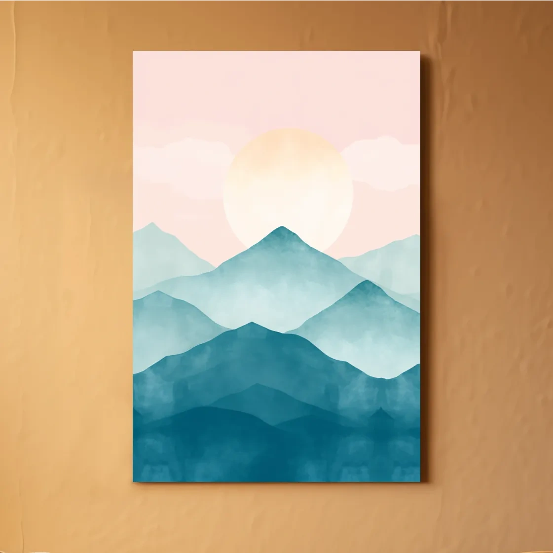 Pastel Watercolor Mountain Sunrise - Abstract Landscape Painting