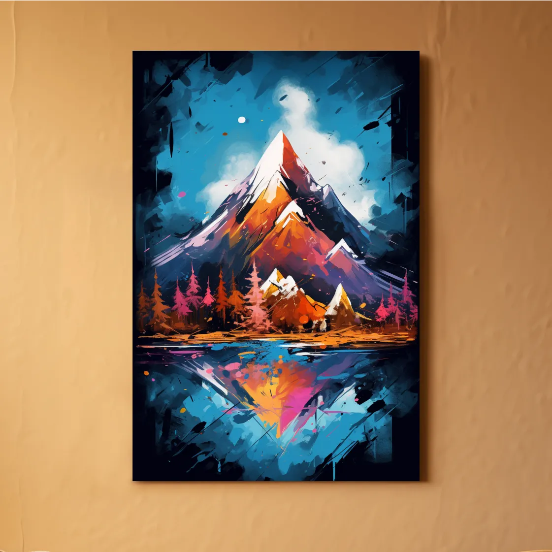 Abstract dynamic mountain painting