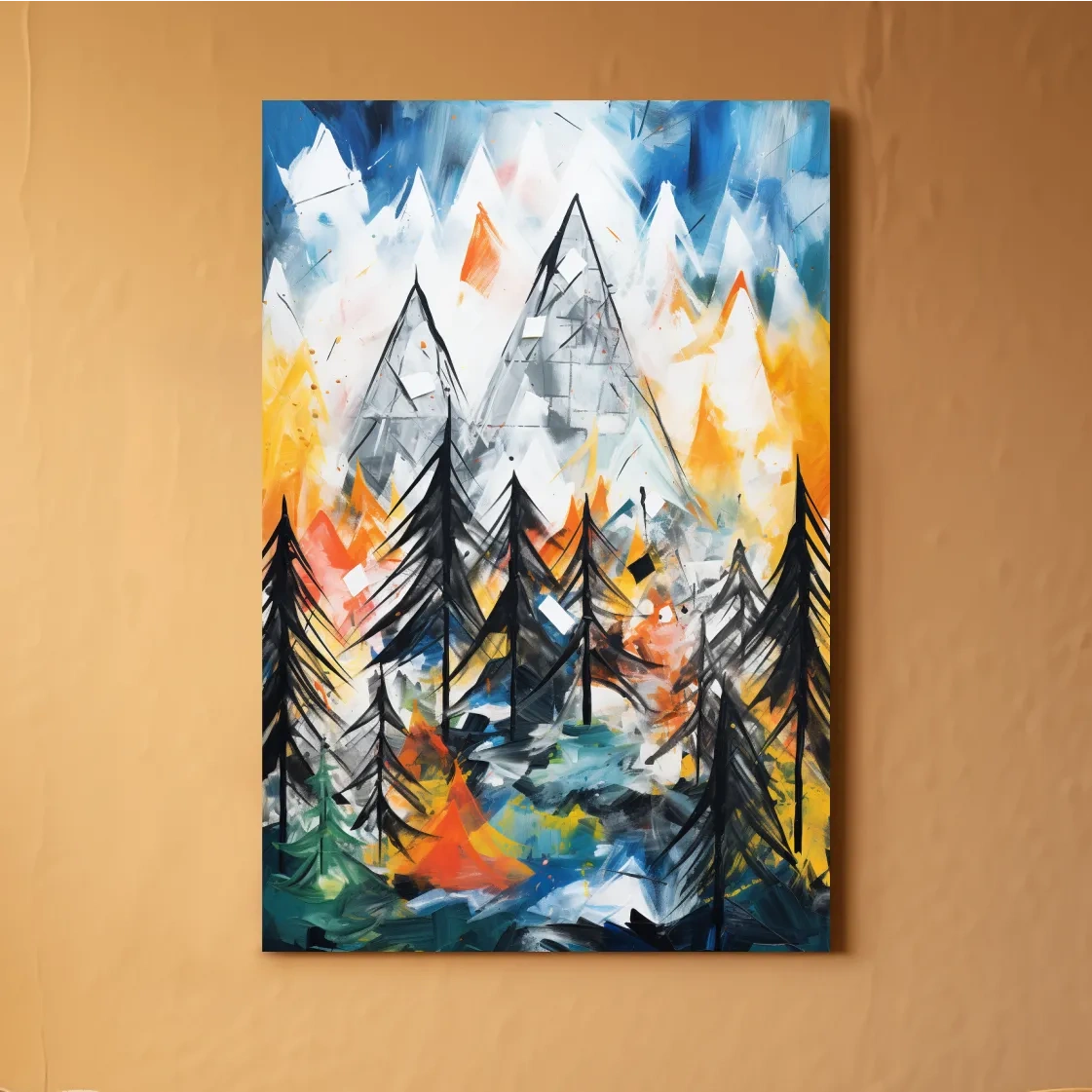 Abstract alpine mountain scene painting