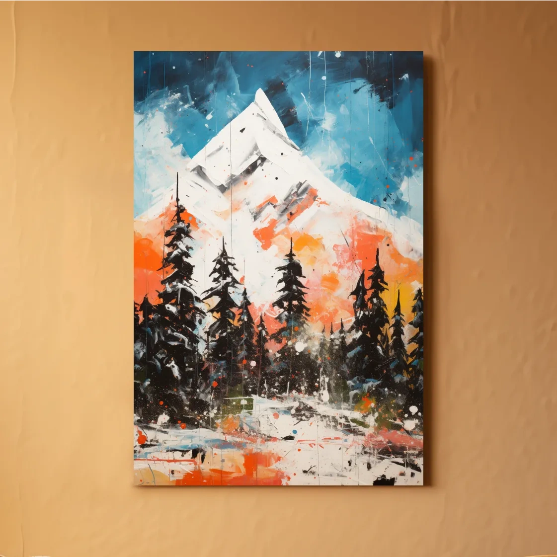 Textured rustic mountain painting