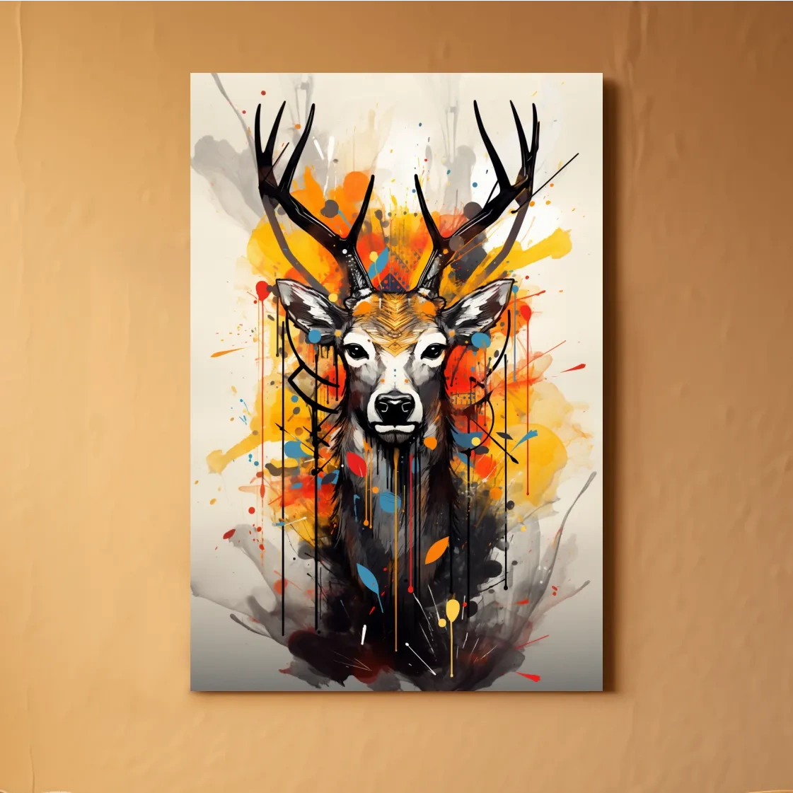 Abstract splattered painting of a deers head