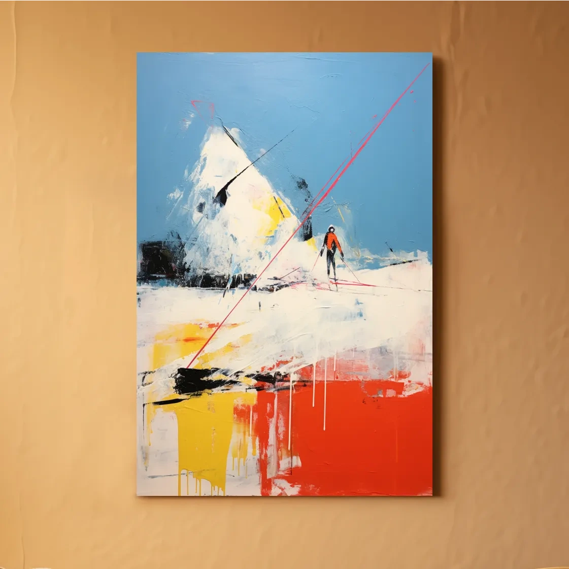 Expressionist style abstract painting of a skier