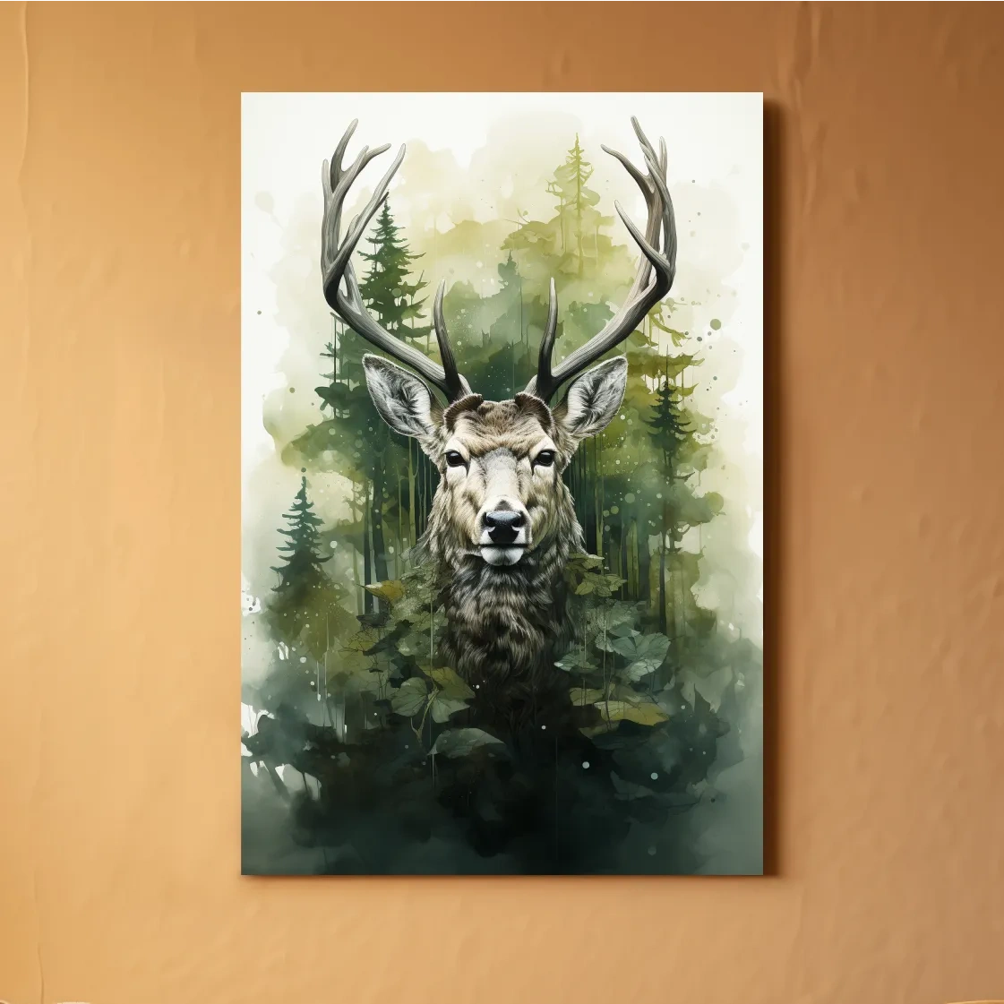Watercolor Deer Portrait In Misty Pine Forest - Woodland Wildlife Wall Art
