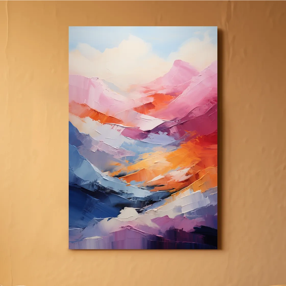 Vibrant Abstract Mountain Landscape Painting - Colorful Impasto Texture Wall Art