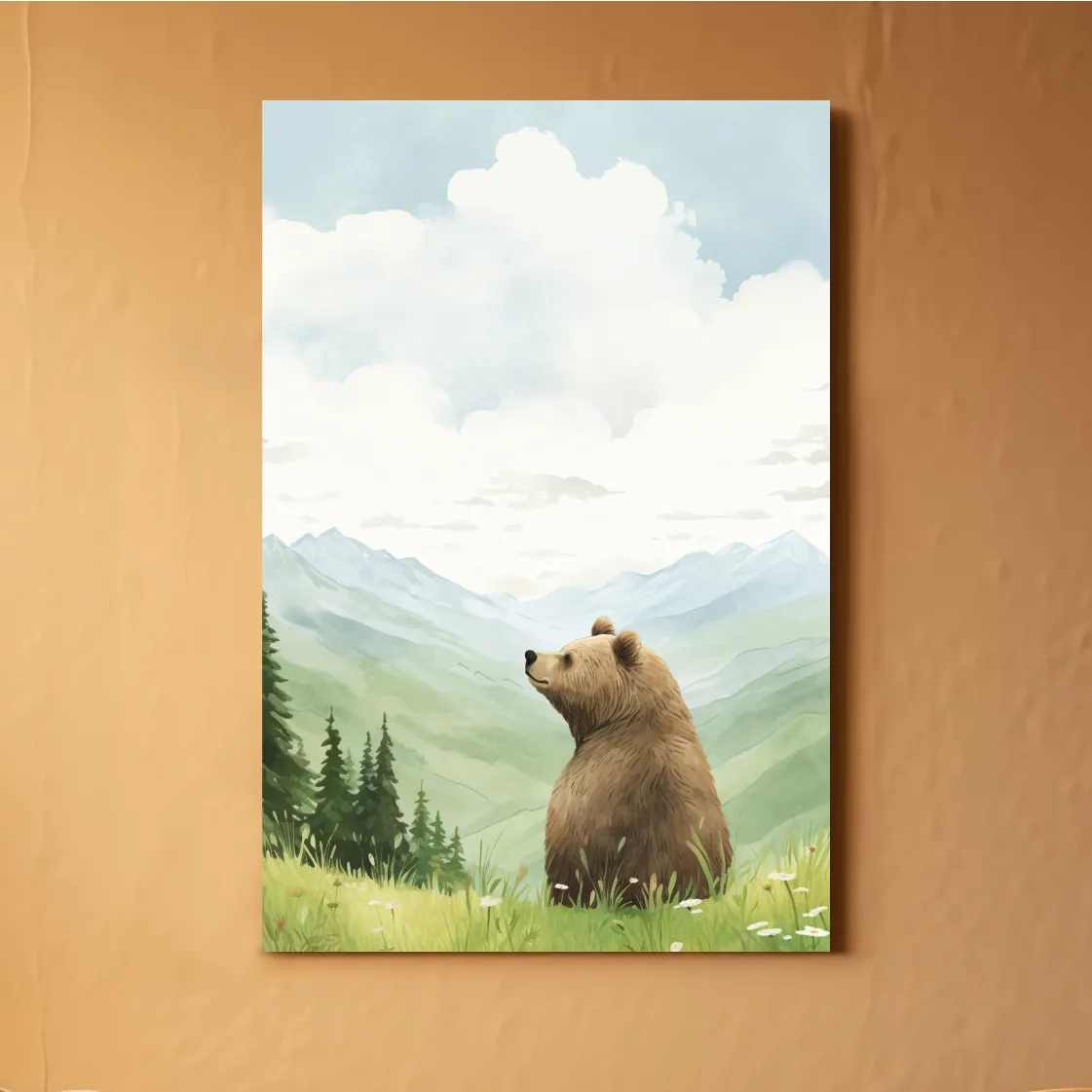 Illustration of a happy bear sitting in the grass