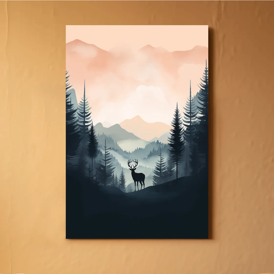 Silhouette of a deer, pastel illustration