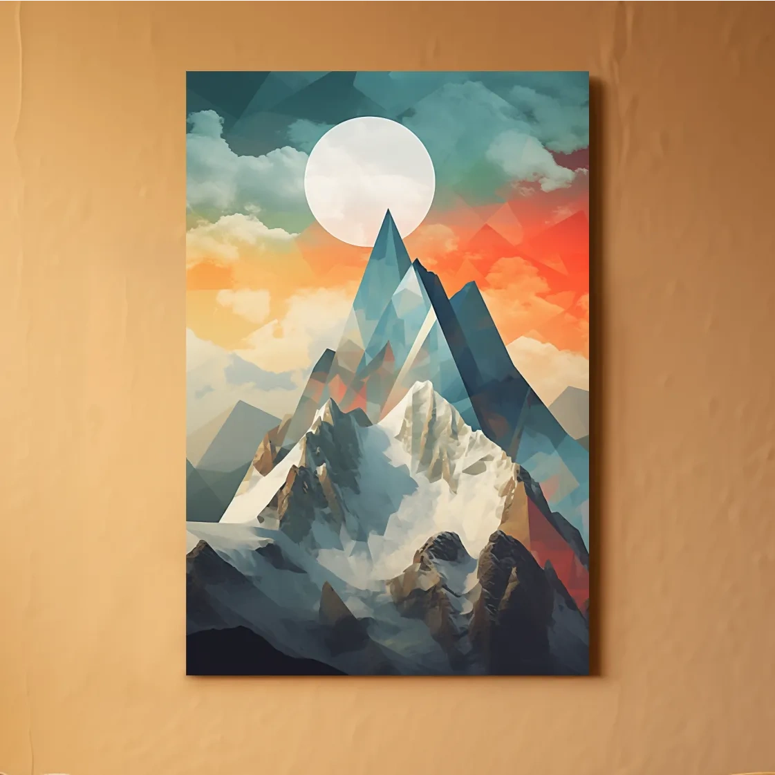 Abstract suprematism art, glacier at sunset