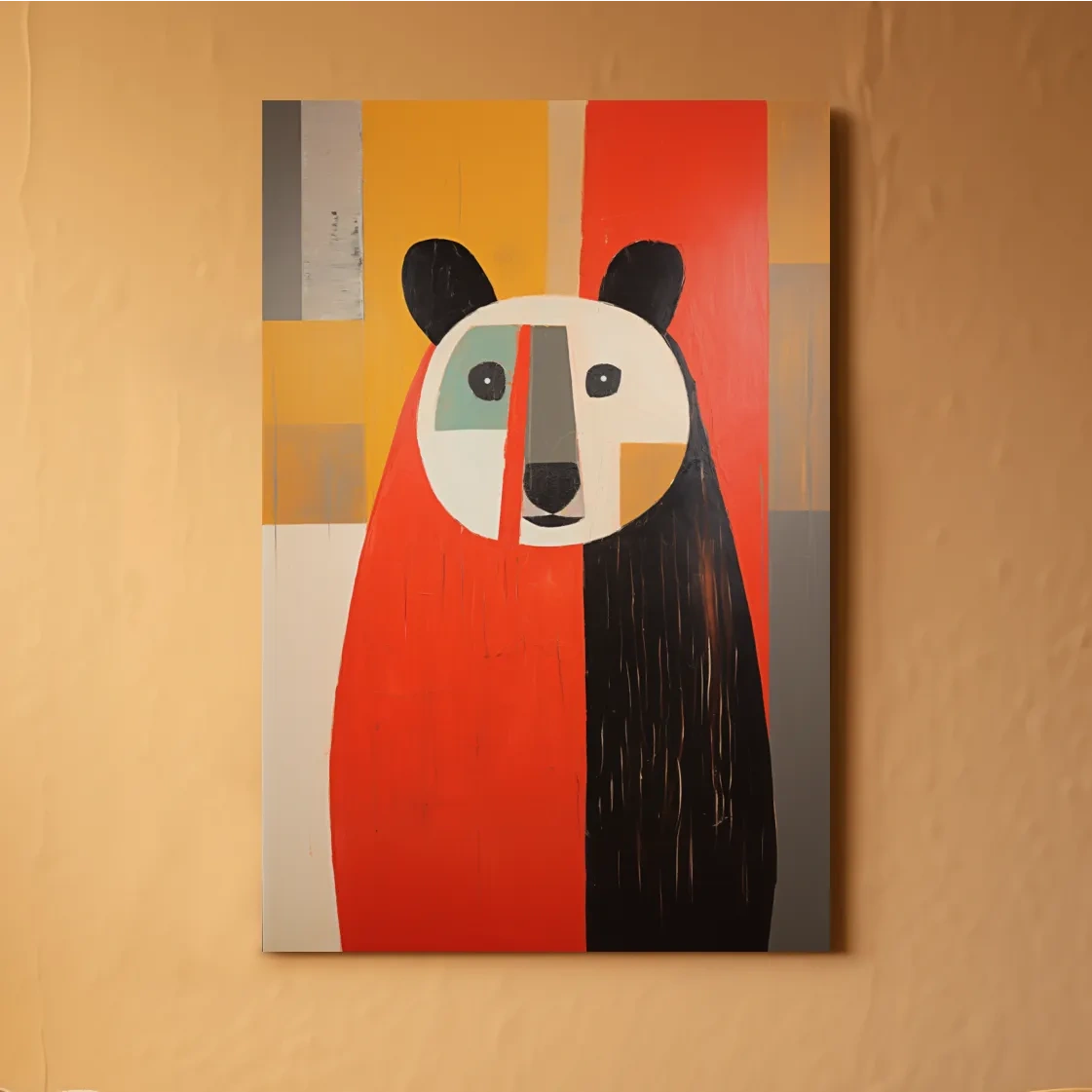 Quirky simplistic painting of a bear on wood