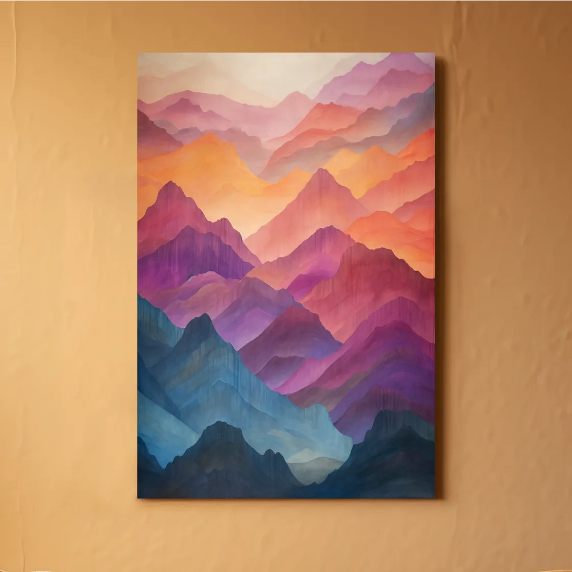 Vibrant colourful mountain range patterns, watercolour style illustration