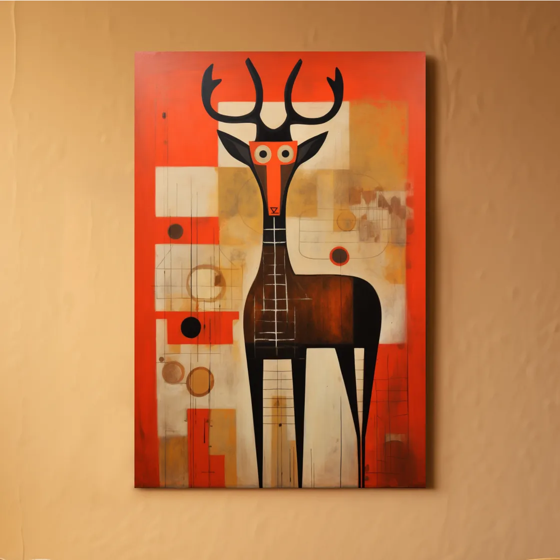 Funny quirky painting of a cartoon style deer