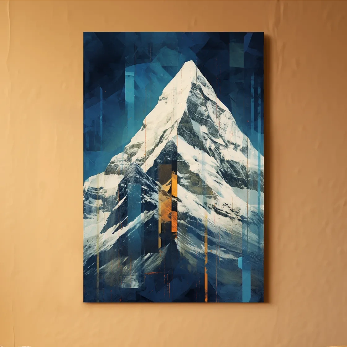 Glitch art style mountain art painting of a snowy glacier