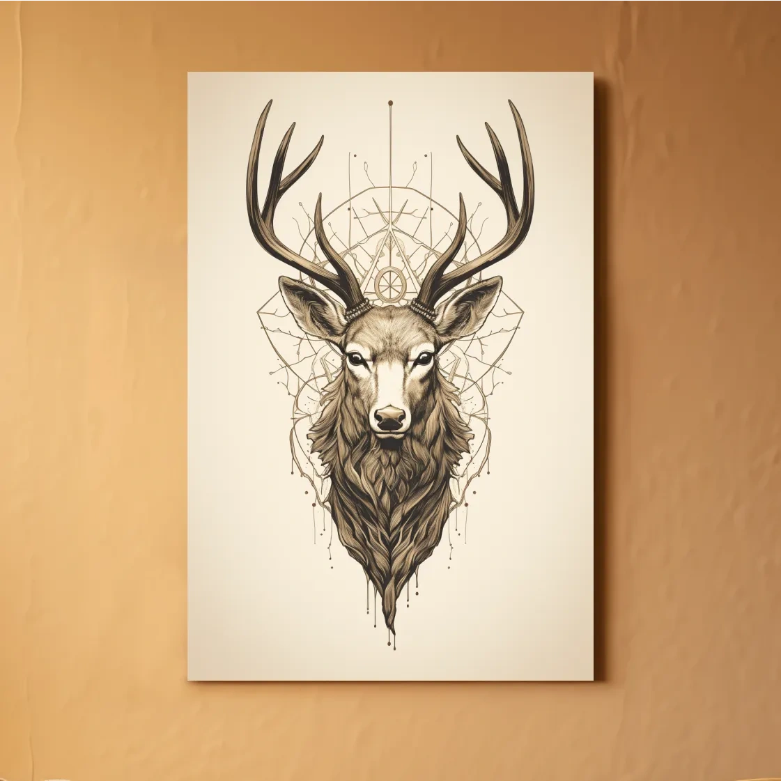Ornate Stag Head Line Art - Minimalist Tattoo Style Wildlife Wall Art