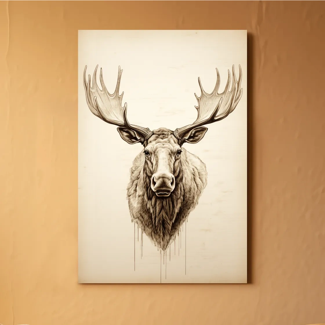 Vintage style portrait drawing of a moose