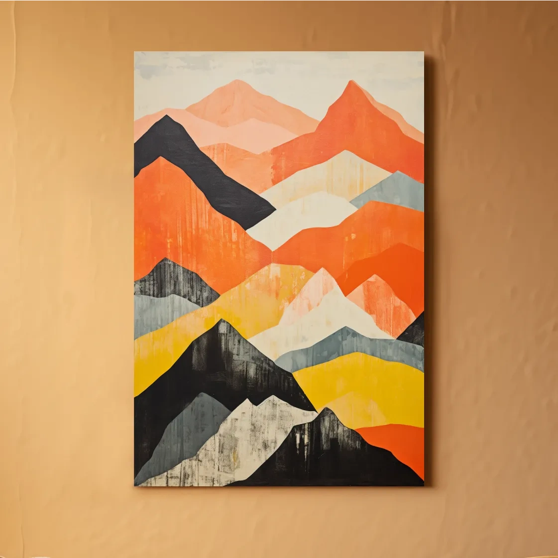 Textured pattern painting of mountain shapes