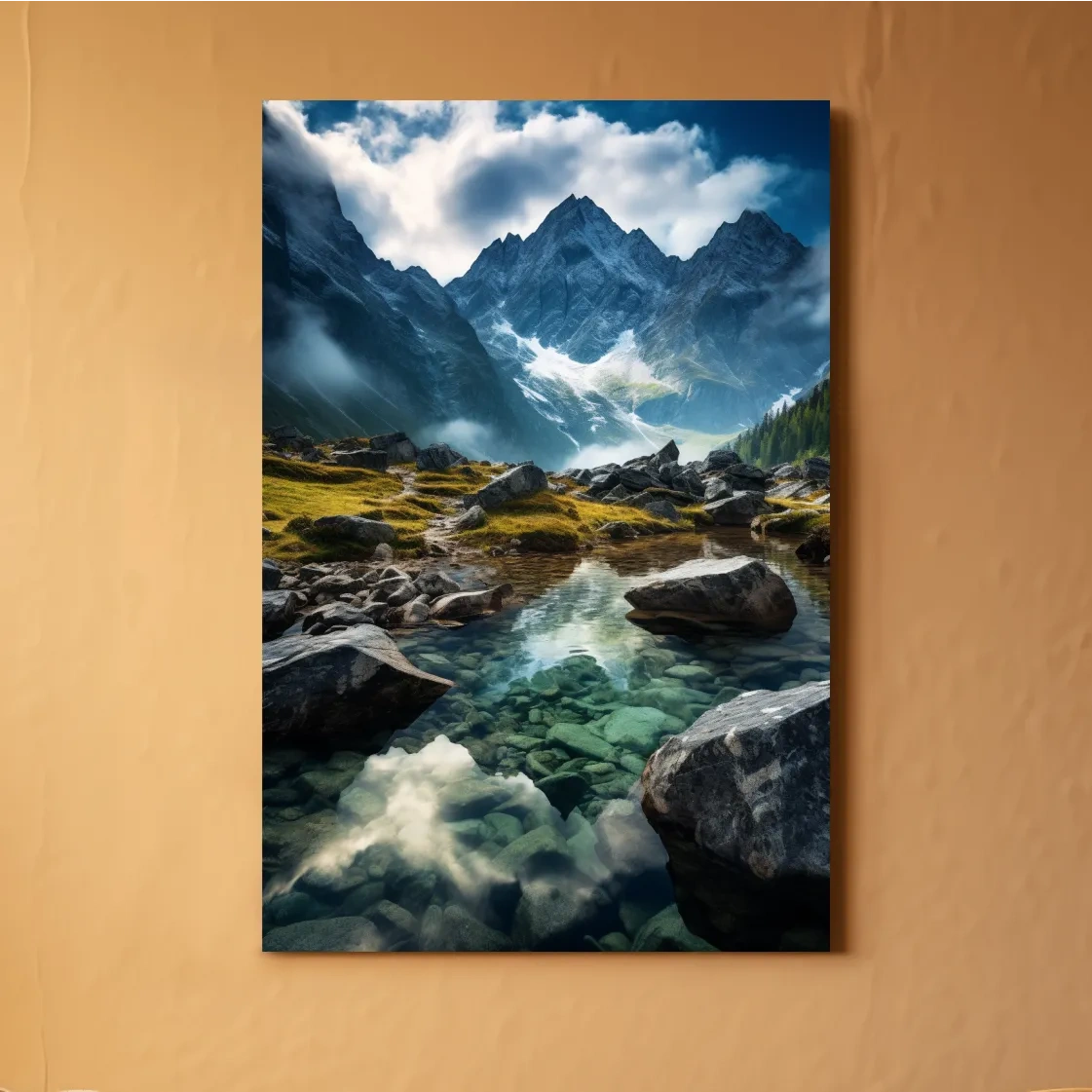 Moody Alpine Mountain Lake Reflection - Dramatic Landscape Photography Wall Art