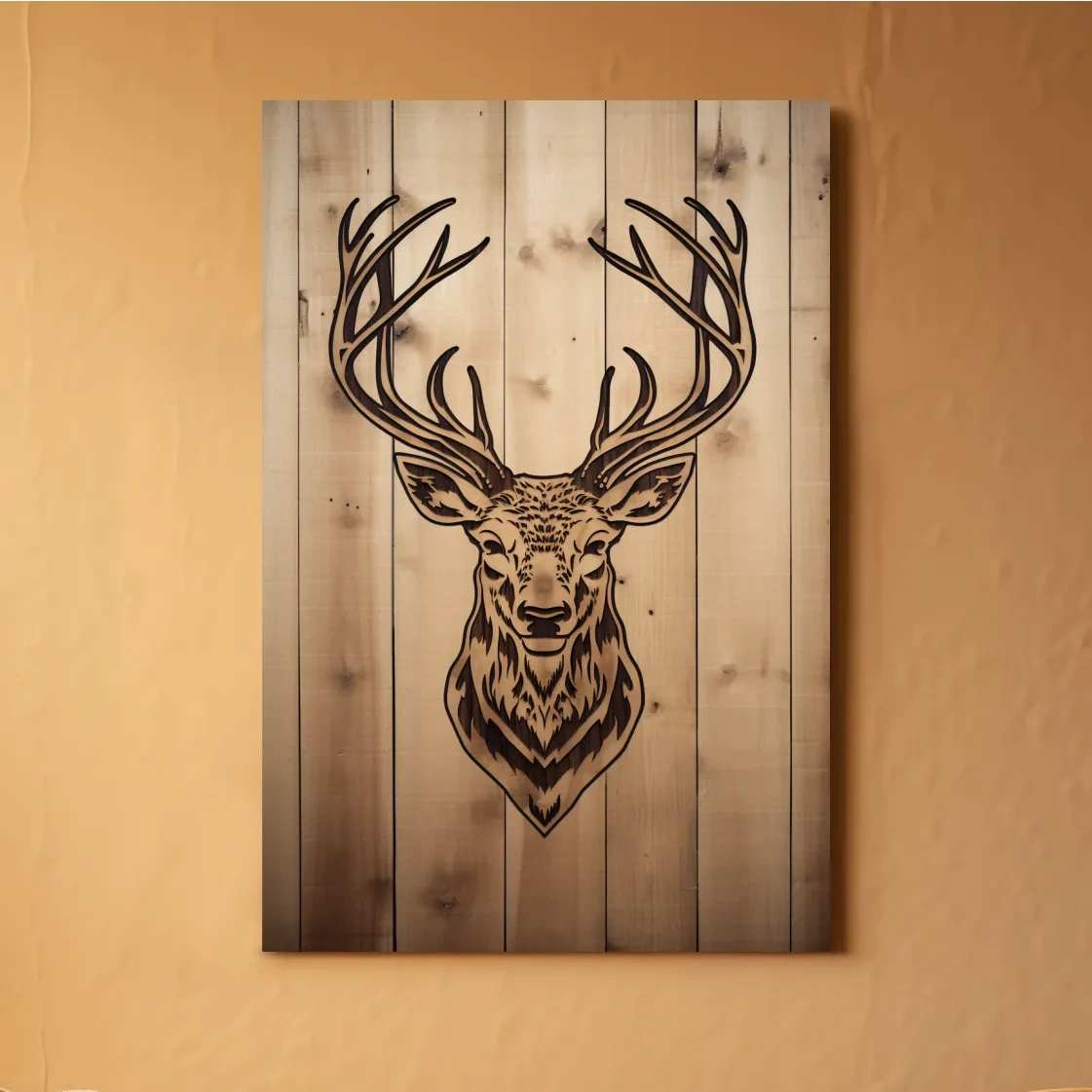 Wood engraving art of a deer head