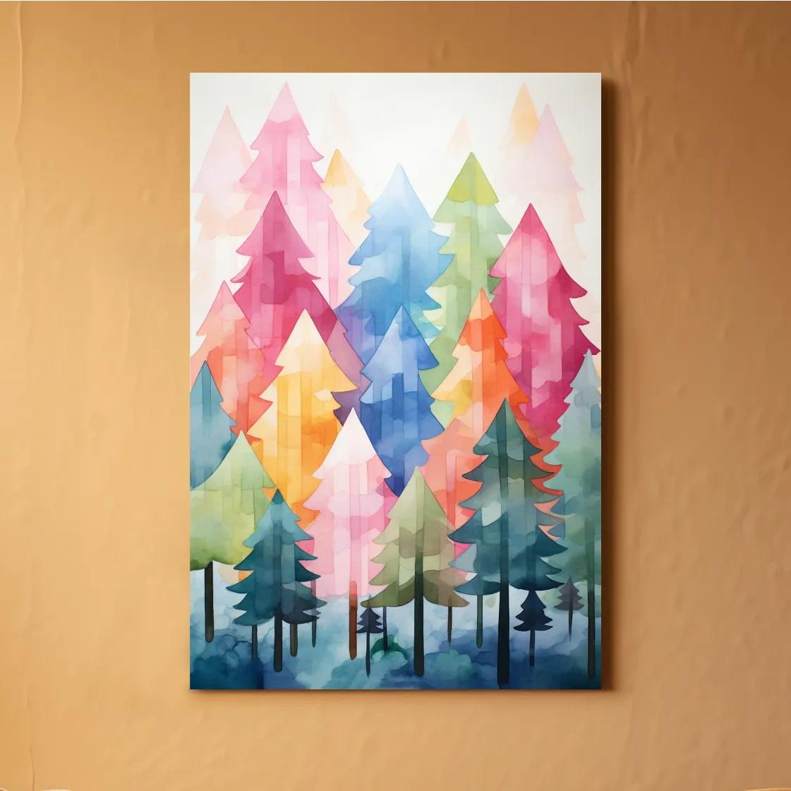 Watercolour painting art, a colorful dreamy forest