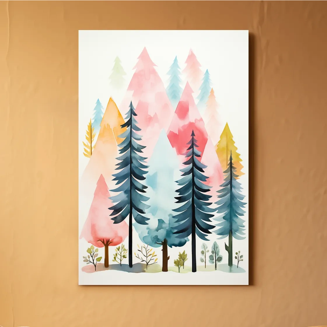 Watercolor style story book illustration art of a colorful forest
