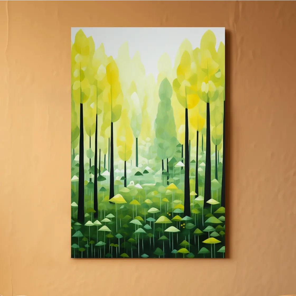 Sunlit Abstract Forest Canopy Painting - Storybook Woodland Wall Art