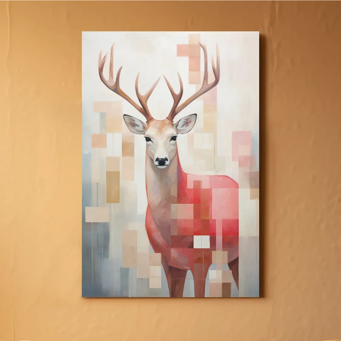 Abstract painting of a deer with geometric shapes