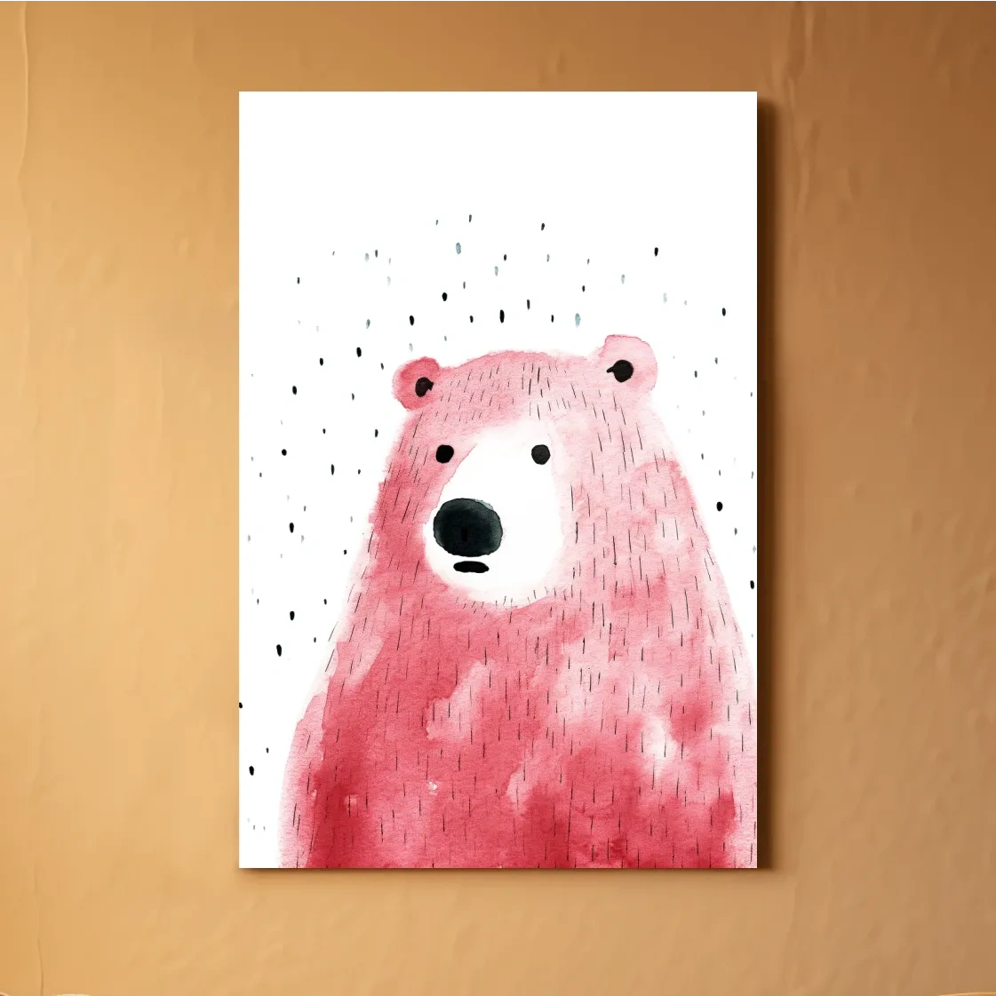 Quirky art, minimal watercolor painting of a bear