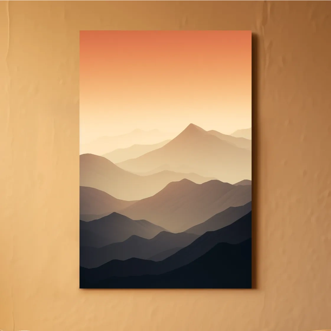 Subtle mountain sunset artwork, ridgelines fading into the sky