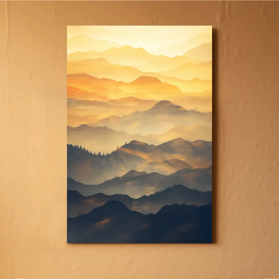 Mountain ridgelines at sunset, minimal watercolour patterns