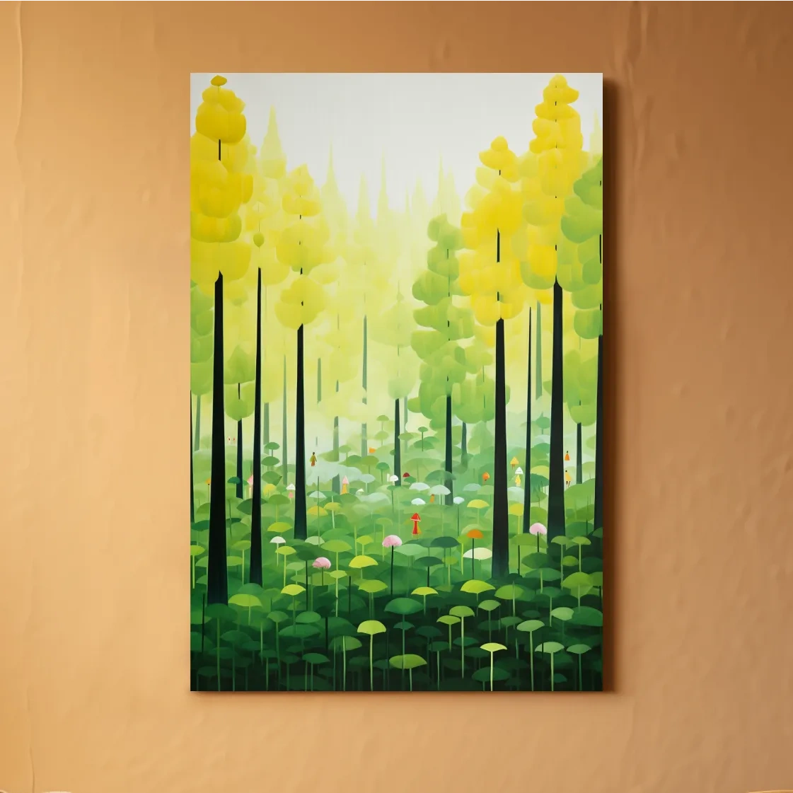 Happy storybook illustration of a surreal forest