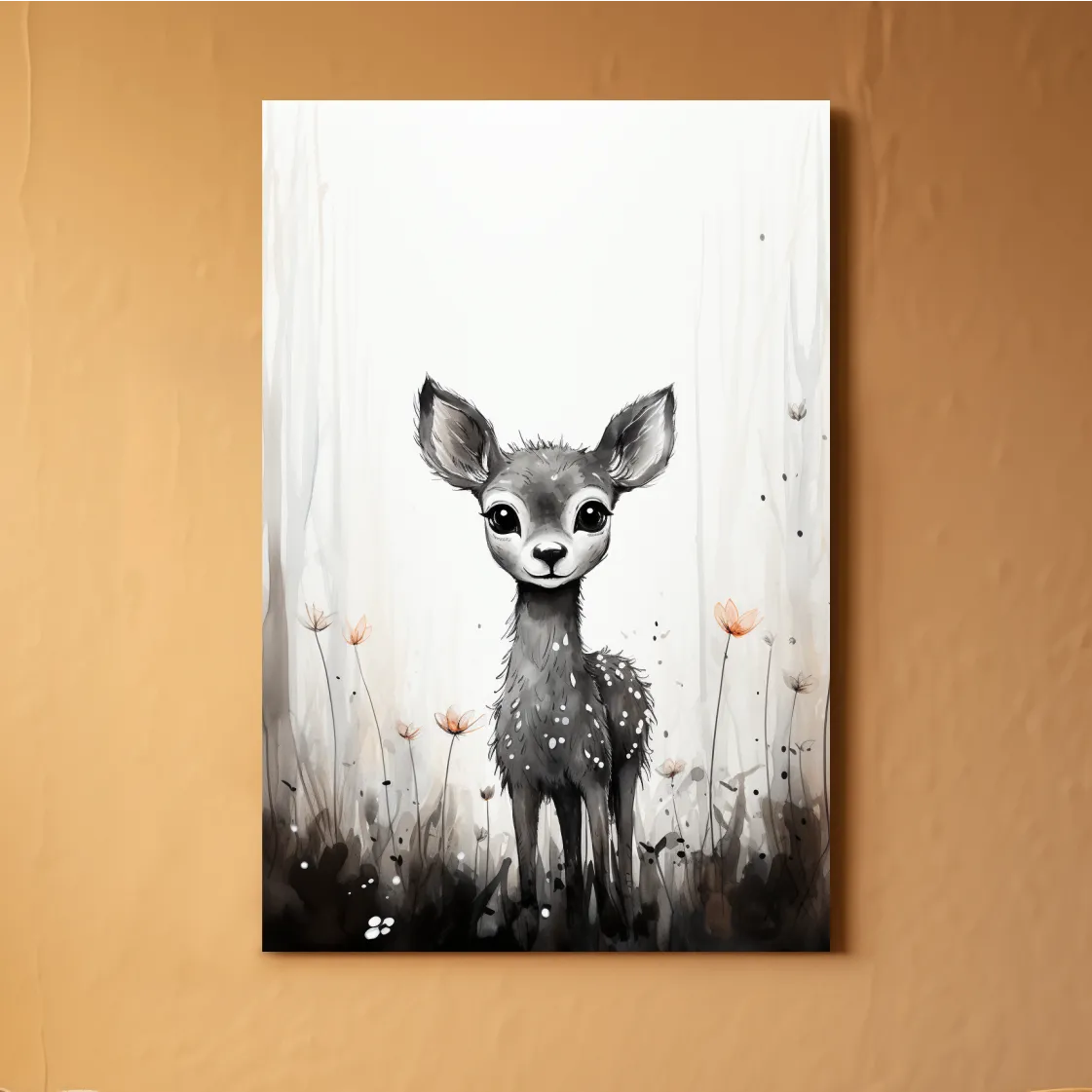 Cute Deer Fawn Watercolor Illustration - Whimsical Woodland Nursery Wall Art